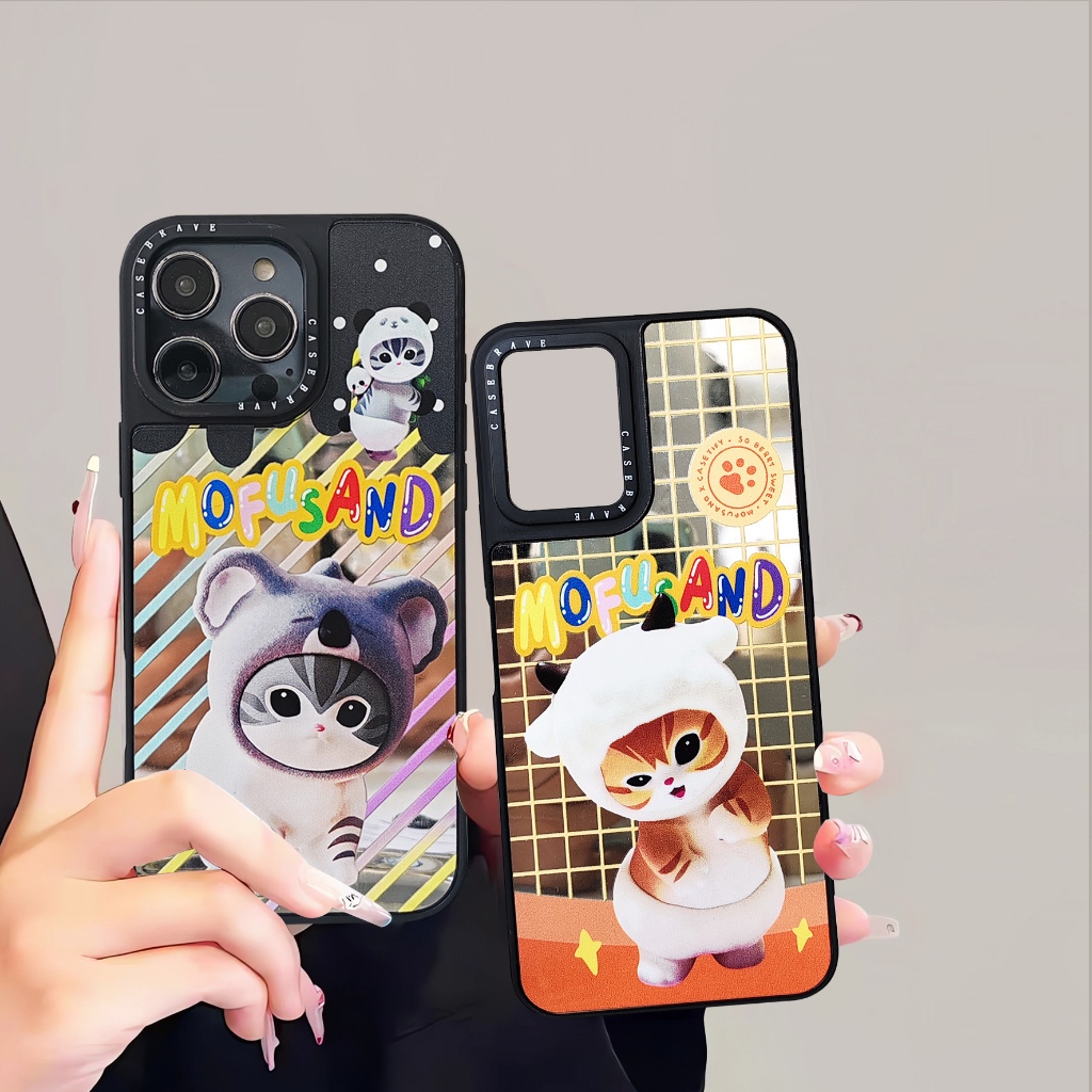 เคสกระจก เคสปรอทลายแมวขอบดำ OPPO A3X A15 A35 A38 A77S RENO12 RENO10/11 VIVO Y18 Y17S Y27 SAMSUNG A05S A13 S23 A53 A54