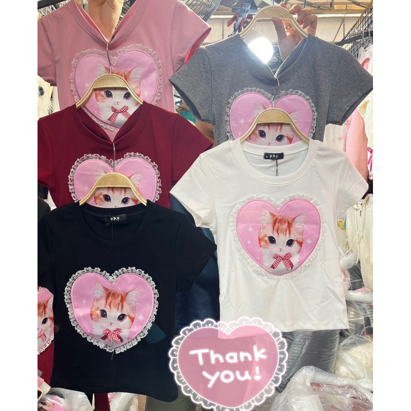 มาแล้วจร้างานตามหา เสื้อน้องแมวหัวใจสีชมพู้ชมพู น่ารัก ypy