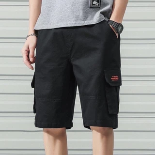 กางเกงขาสั้นลำลองผู้ชายไซส์ M-4XL Cargo Shorts ผ้าคอตต้อน100% สีไม่ตก ทรงสวย ใส่สบาย กางเกงขาสั้นเอวยืด กระเป๋าข้าง ผู้ช