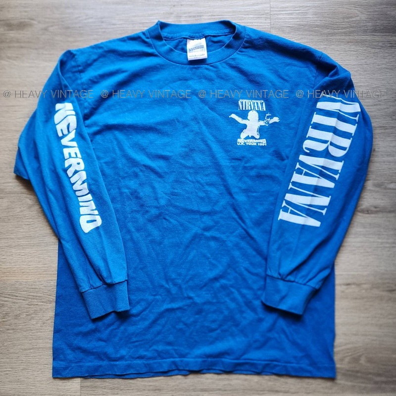 NIRVANA NEVERMIND U.K.TOUR 1991 แขนยาว ฟอกพิเศษ เสื้อทัวร์ วงร๊อค วินเทจ heavy vintage shrit