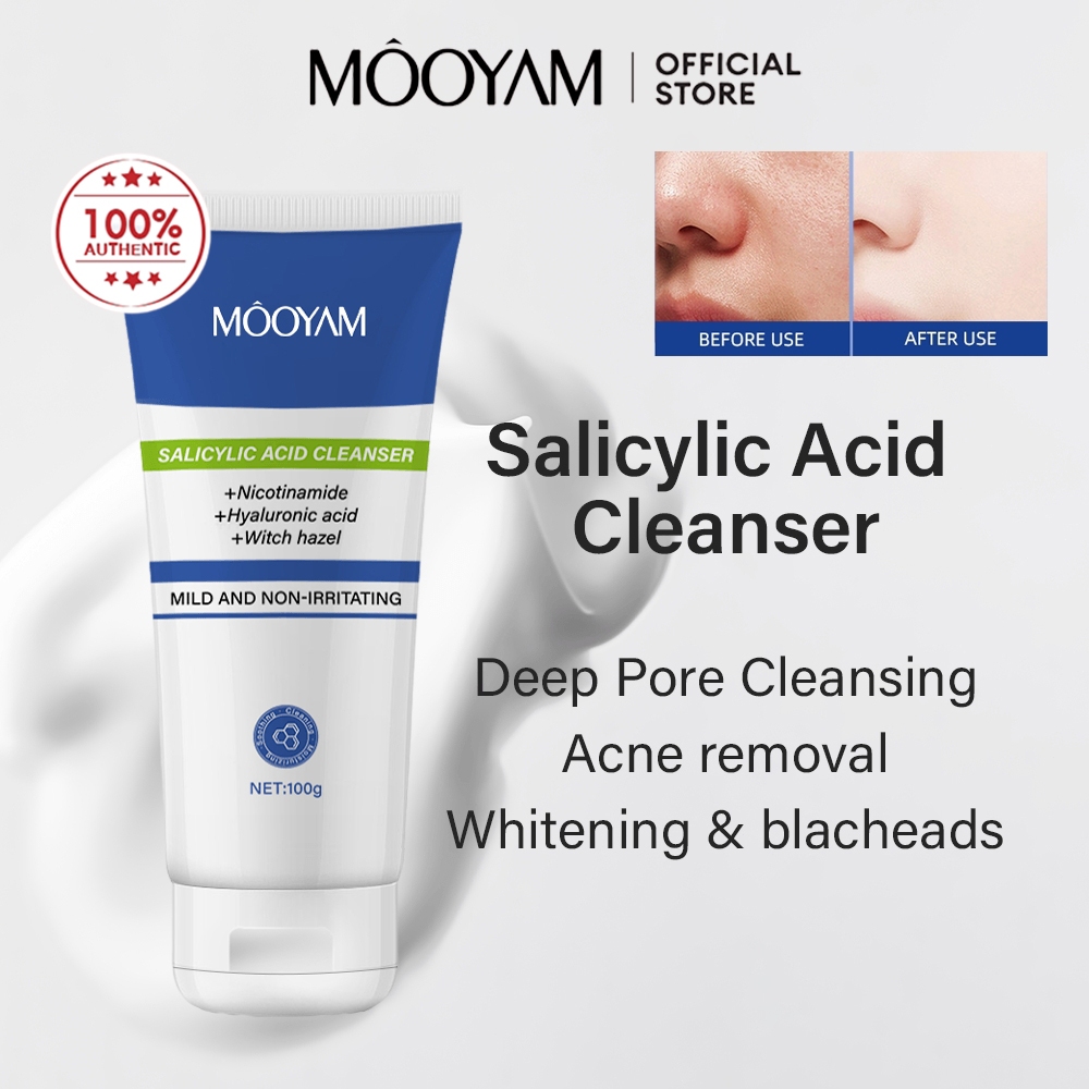 MOOYAM Salicylic Acid Facial Cleanser กรดซาลิไซลิกต่อต้านสิวน้ำยาทำความสะอาด ทำความสะอาดอย่างล้ำลึก คลีนเซอร์ 100g