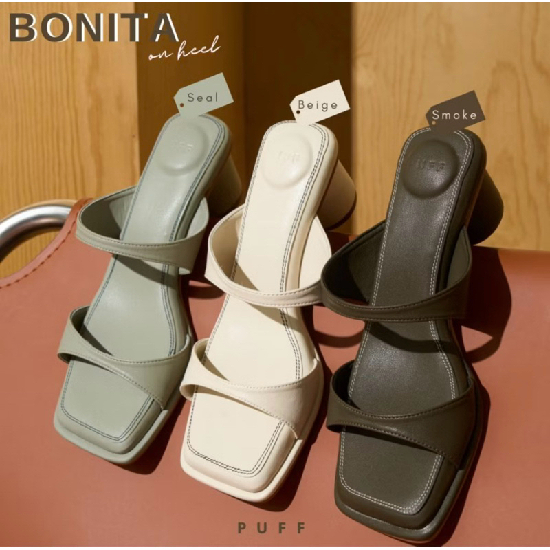 ส่งต่อรองเท้าคาดหน้ามีส้นสีขาวครีม แบนด์Puffshoes.official