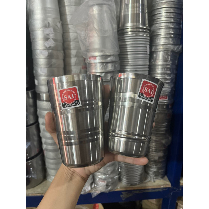 แก้วน้ำสแตนเลส ตราsai  (แพ๊คละ1โหล)12ใบ ขนาด 12 x 8 x 8 และขนาด 10x8x8 cmถ่ายจากสินค้าจริงร้านFNPshop44