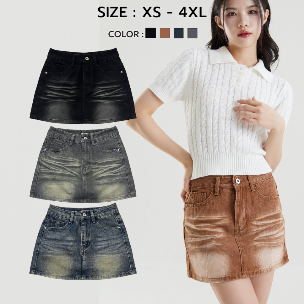Bemingjeans056(XS-4XL) - Vintage skirts กระโปรงยีนส์Mini