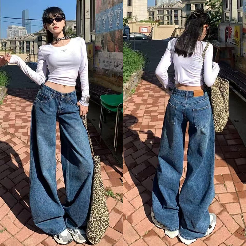 S-5XL กางเกงยีนส์ เอวสูง สไตล์เกาหลี แนววินเทจ เท้ากว้าง กางเกงยีนส์ขายาว สวยๆเก๋ๆ