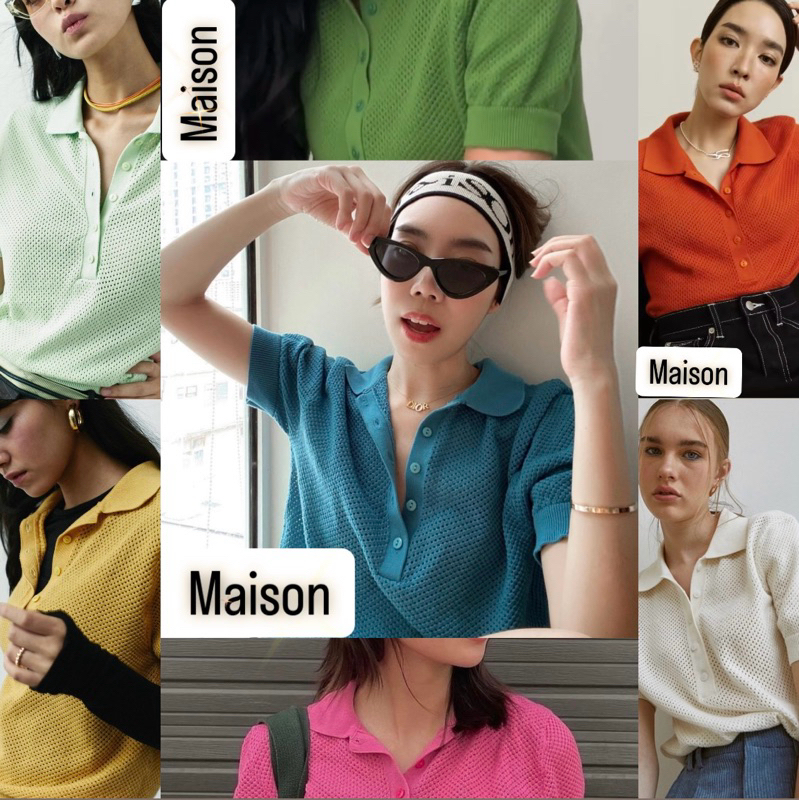 (พร้อมส่ง🎯)Maison KEEPS เสื้อโปโลไหมพรม แบรนด์ maison⚡️ใช้โค้ดลด30%คุ้มมาก💖💖