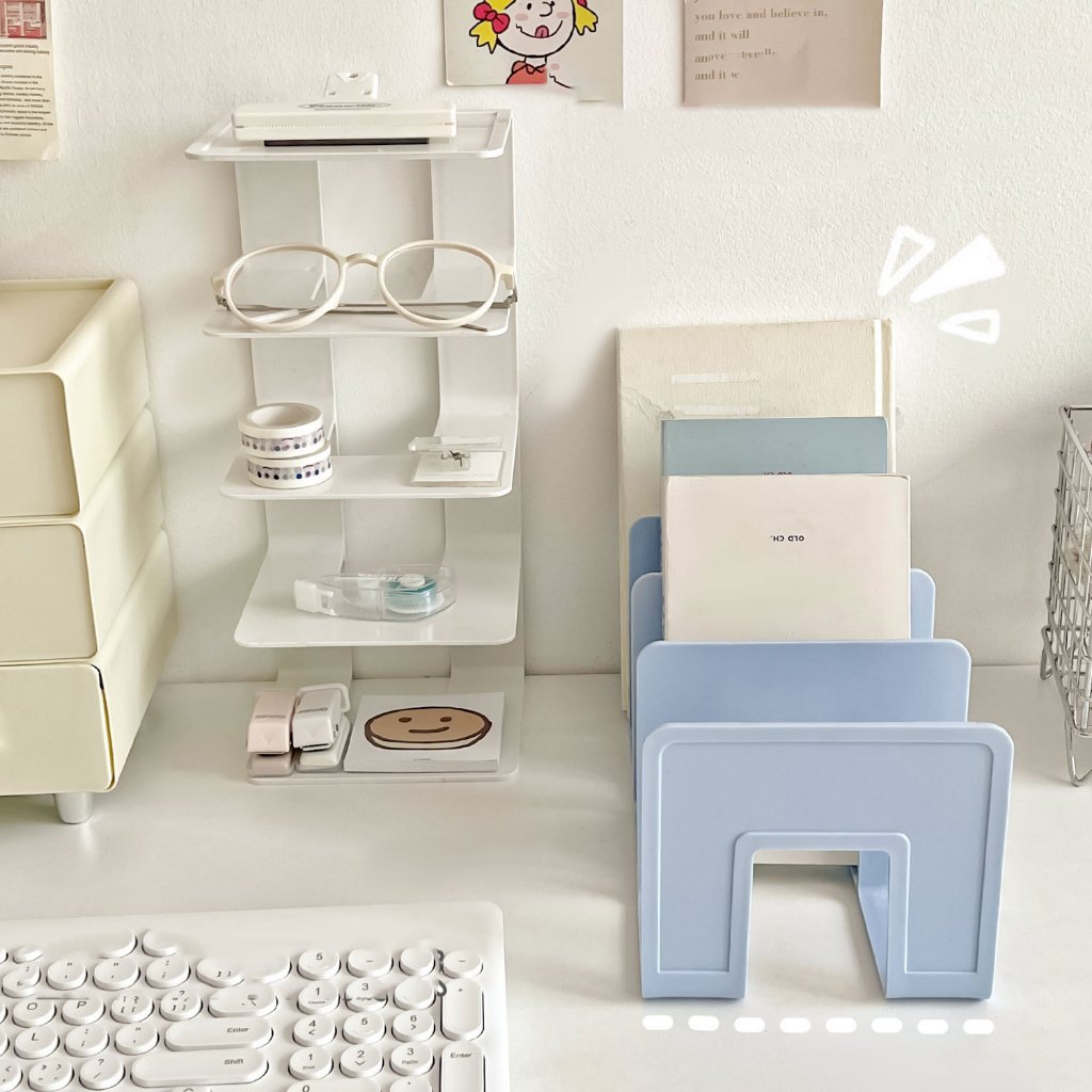 ฟรีสติ๊กเกอร์ ที่คั่นหนังสือ ที่กั้นหนังสือ ที่วางหนังสือขนาด A4 ได้ ชั้นวางหนังสือ 4ช่อง - รูปที่ 2