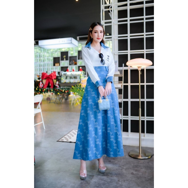 ชุดเซตกระโปรง ชุดยีนส์ เสื้อเชิ้ต+กระโปรงยีนส์ สวยหรู งานป้าย lady sunshine