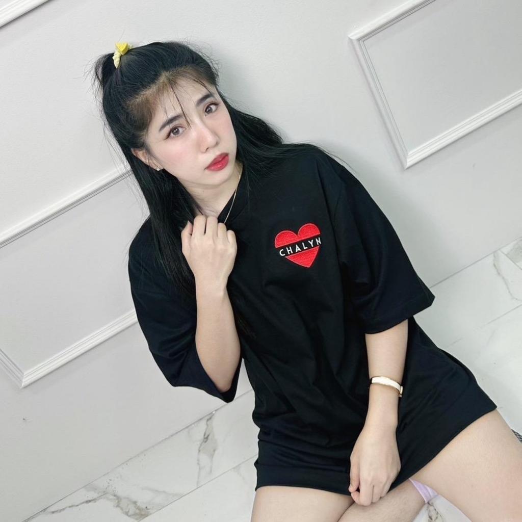 เสื้อ CHALYN  Oversize รุ่น Amour (หัวใจแดง ) LM16  เสื้อยืดปักหัวใจแดง