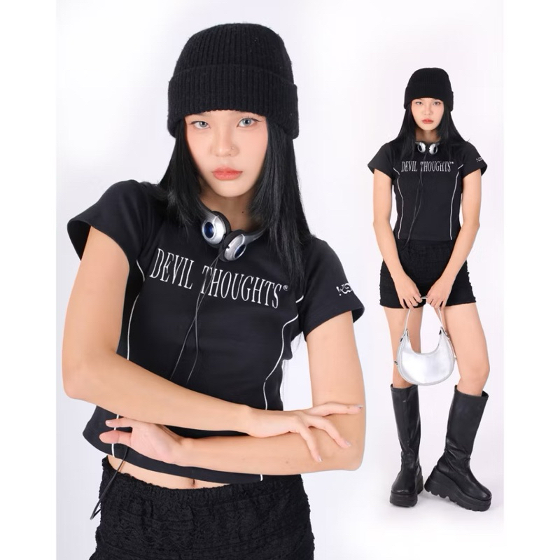 ส่งต่อ เสื้อยืด baby tee Devil thoughts t-shirt จากร้าน kome.girl