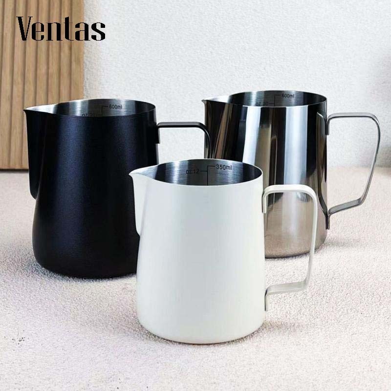 Ventas ถ้วยตีฟองนม เหยือกตีฟองนม 304สแตนเลสหนาดึงดอกไม ้ แก ้ วนม Cup เหยือกนมลาเต้ เหยือกตีฟองนม 350ml/600ml