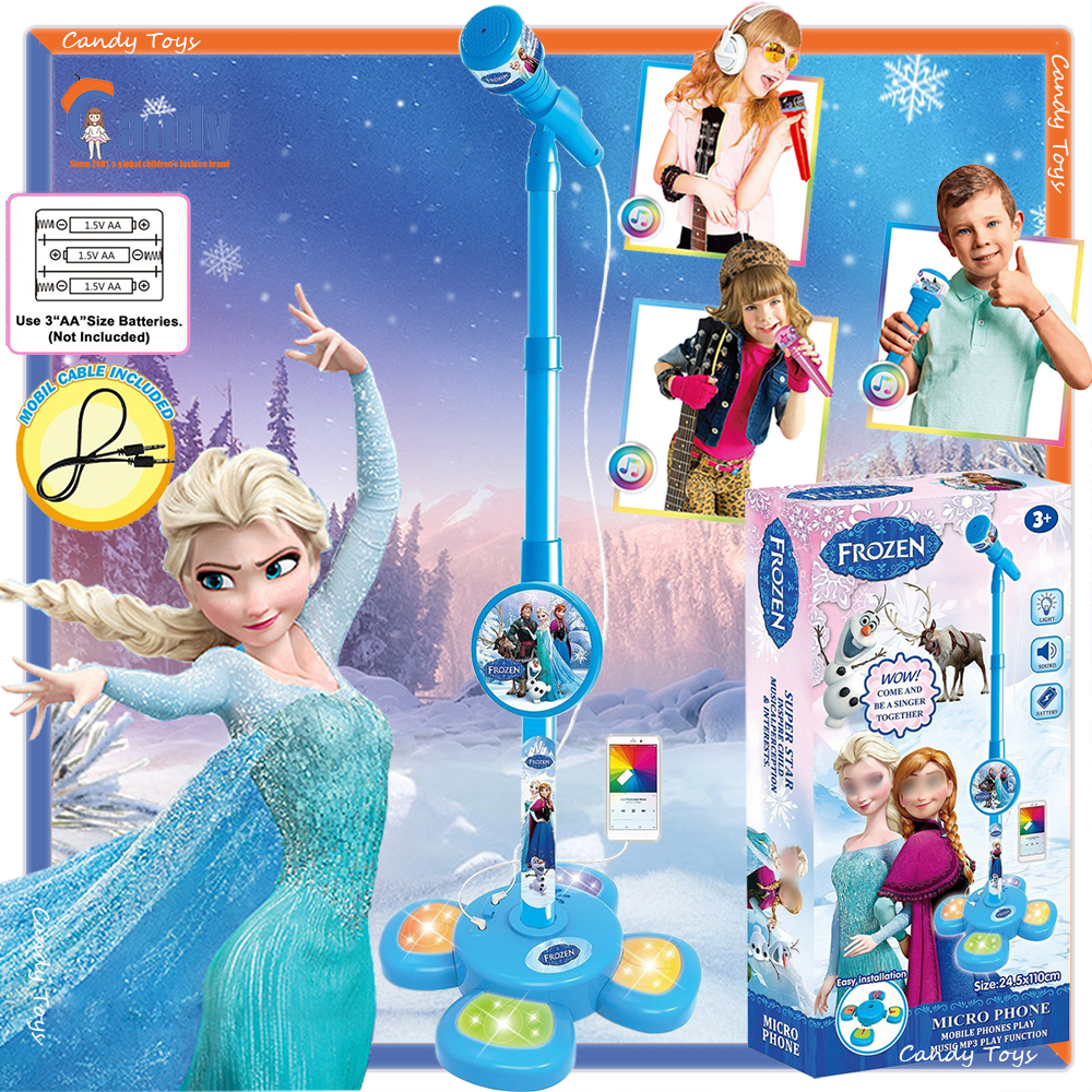 Disney ไมโครโฟนสำหรับเด็ก (พร้อมขาตั้ง) เครื่องดนตรีเพลงคาราโอเกะ ฝึกสมอง ของขวัญวันเกิดของเล่นเพื่อการศึกษา