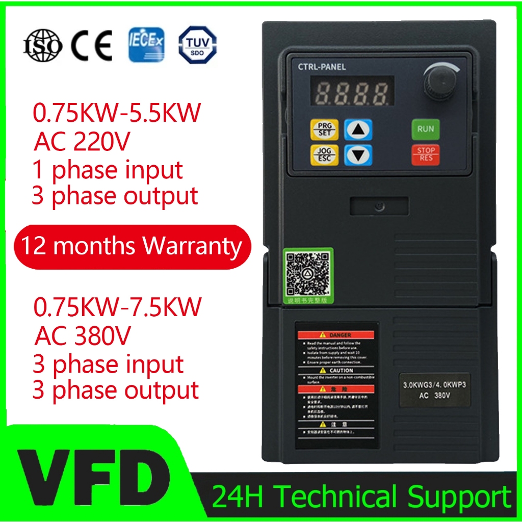 อินเวอร์เตอร์ความถี่ 1.5kw 2.2kw 5.5kw 380V 220v เฟสเดียว เป็นสามเฟส VFD สําหรับปั๊ม พัดลม มอเตอร์ค heavy-duty VFD