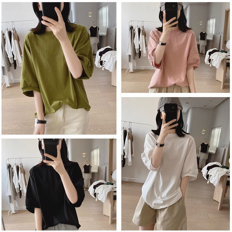 เสื้อยืดสวยๆผู้หญิงมาใหม่ oversize เสื้อผ้าสาวอวบไซส์ใหญ่น่ารักๆ เสื้อโอเวอร์ไซส์สไตล์เกาหลี มินิมอลแขนสั้นแบบหลวมสีพื้น