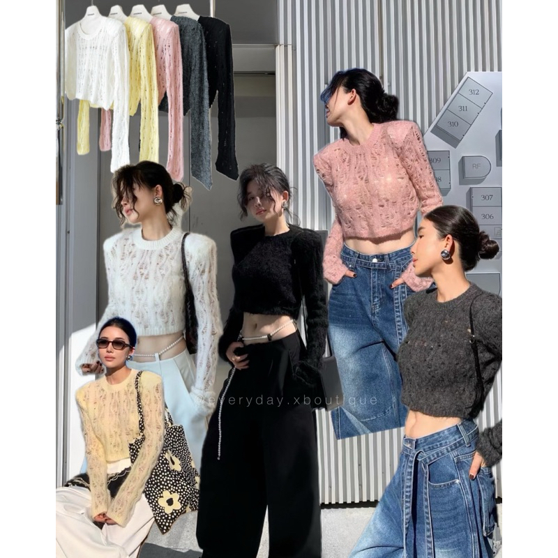 𝗪𝗜𝗡𝗧𝗘𝗥 𝗖𝗥𝗢𝗖𝗛𝗘𝗧 𝗖𝗥𝗢𝗣 𝗧𝗢𝗣 (390฿) หน้าหนาวใกล้เข้ามา!! เปิดตัวเสื้อผ้านิตถักลาย ทรงครอป มีดีเทลเสริมบ่าฟองน้ำ onseason