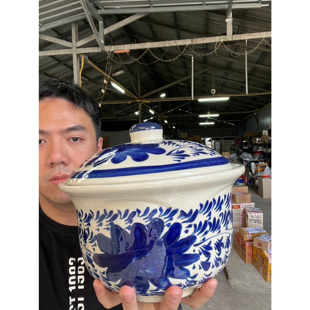 ชามฝาปิดลายครามXXL (ขนาด 10 นิ้ว สูง 5.5นิ้ว รวมฝาสูง7.5) ชามฝาปิด ชามลายคราม ถ้วยพร้อมฝาปิด ราคาถูก