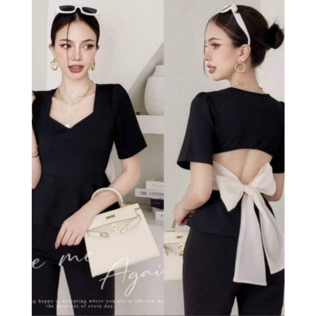Cottoncandy [พร้อมส่งจ้า] New Gress.nano top เสื้อโบว์หลัง ผ้ายืดเนื้อดี​พรีเมี่ยมกระชับหุ่น สวย ดีเทลผูกโบว์ด้านหลัง​