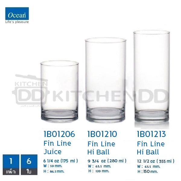 -สั่งได้สูงสุด 3 แพ็ก- แก้ว Fin Line Ocean Juice/Hi Ball – 1 แพ็ก มี 6 ใบ