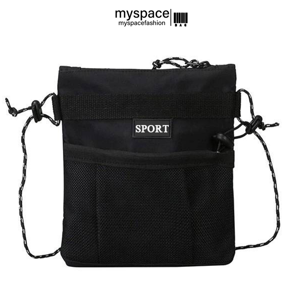 myspacefashion(MY1641) กระเป๋าผ้าสะพายข้างสายเชือกSPORเวอร์ชั่นเกาหลี