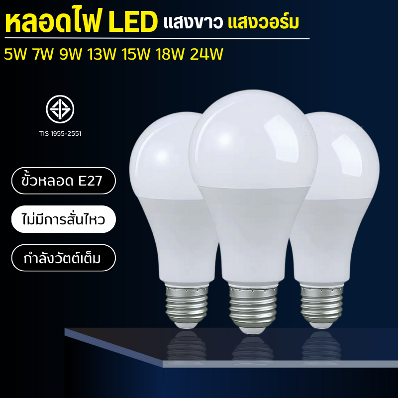 หลอดไฟLED SlimBulb E27 ประหยัด 220V อายุการใช้งาน: 50,000 ให้แสงสว่างมากกว่าหลอดธรรมดา หลอดไฟประหยัดพลังงาน