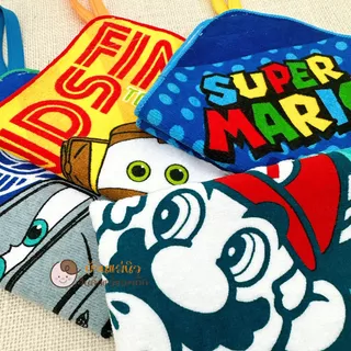 ผ้าเช็ดหน้าเขียนชื่อได้ ||27x27|| ผ้าเช็ดหน้า ลายการ์ตูน มีห่วงแขวน นิ่ม ซับน้ำ เช็ดเหงื่อ เลือกลายได้
