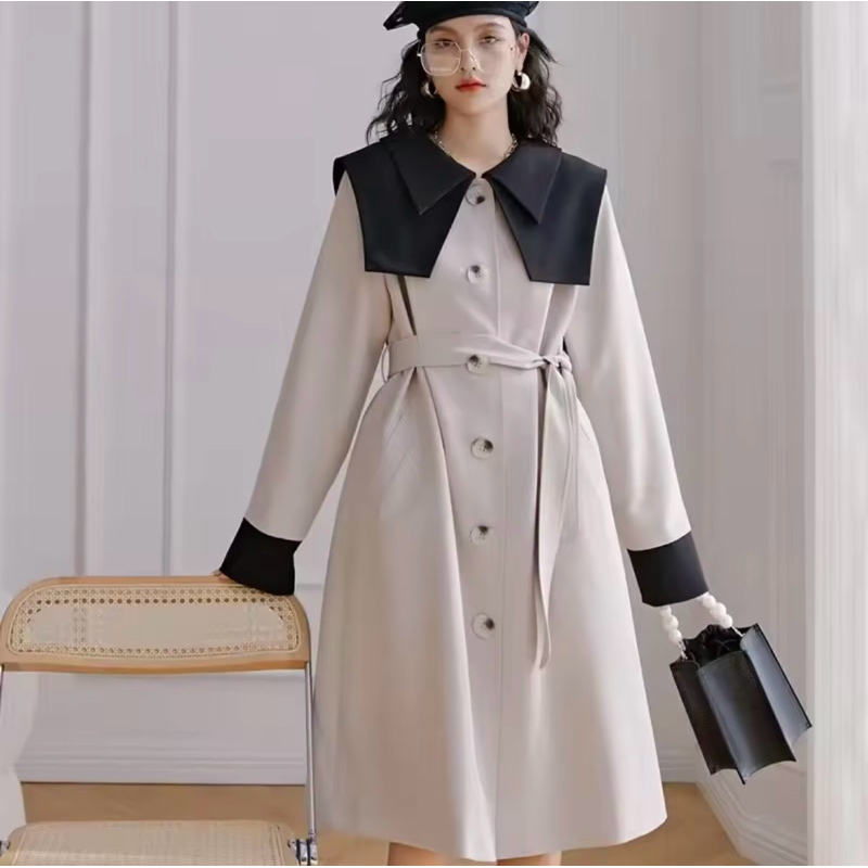 เสื้อโค้ทตัวยาว Iris fashion สีนู๊ด/ดำ ใส่ได้ถึงเลขตัวเดียว สีน่ารัก มือสองนะคะ