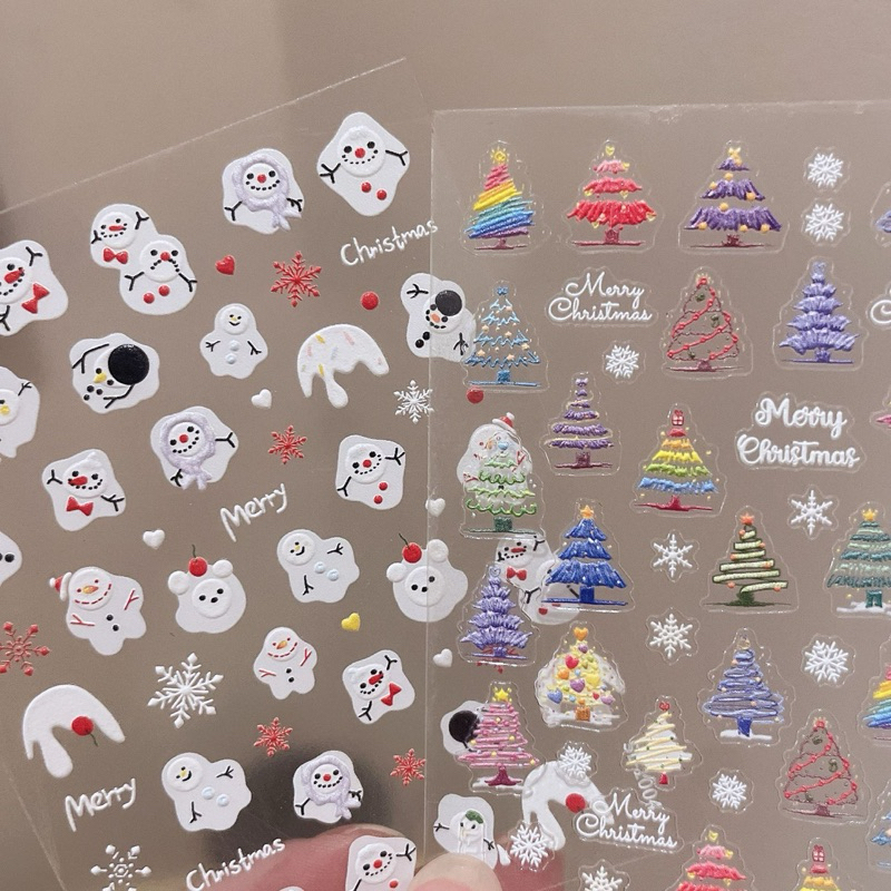 5D สติกเกอร์ติดเล็บ แบบลายนูน เทศกาลคริสมาส ลายน่ารัก Christmas stickers nail art