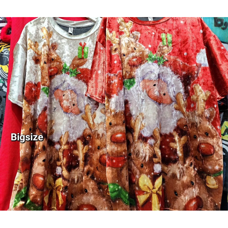 ซานต้า เสื้อยืด ผ้ากำมะหยี่ อก 48 ยาว 28