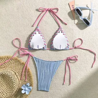 👙พร้อ​มส่ง👙ชุดบิกินี่ บิกินี่ทูพีช ชุดว่ายน้ำ รุ่นใหม่ เซ็กซี่ ผูกคอ โชว์หลัง ผ้ายับ ผ้าคุณภาพสูง