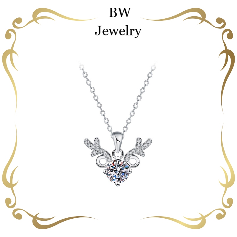BWjewerly สร้อยคอเงิน S925 สร้อยคอเขากวาง ห่วงโซ่เพชร 1 กะรัต ของขวัญให้แฟน