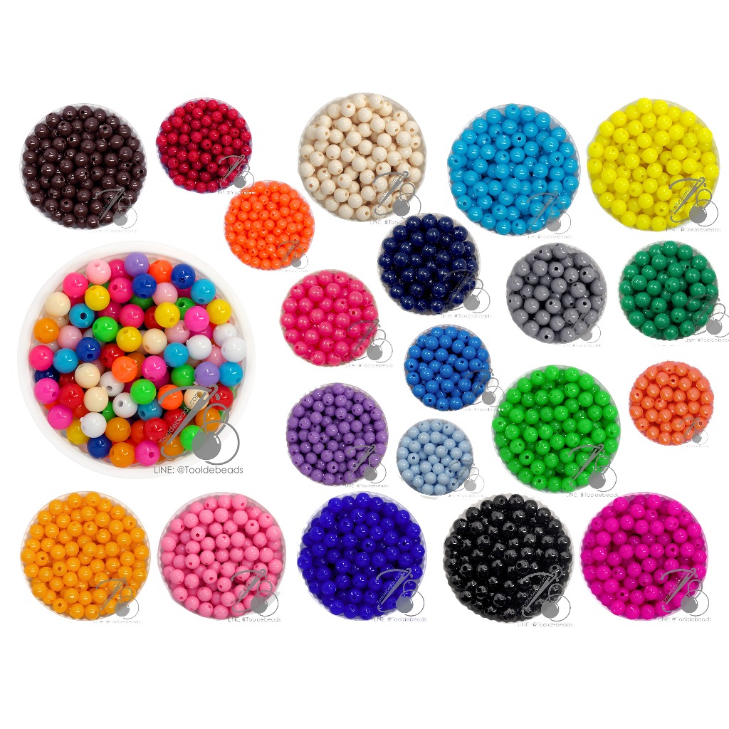 ***ห่อเล็ก***ลูกปัดพลาสติก สีสด ตราเสือ ตราจระเข้ 6-10มม. (15 กรัม)