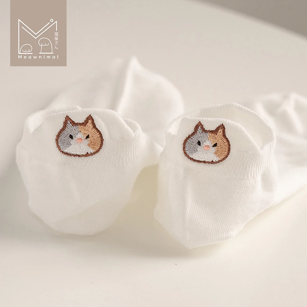 ถุงเท้าข้อสั้นลายแมว น่ารัก มินิมอล สีเอิร์ธโทน size 35-40 มีให้เลือก 10 สี [Meawnimal]
