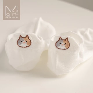 ถุงเท้าข้อสั้นลายแมว น่ารัก มินิมอล สีเอิร์ธโทน size 35-40 มีให้เลือก 10 สี [Meawnimal]