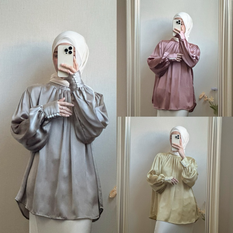 ( พร้อมส่ง ) JI-01 NADA เสื้อซาตินหรูหราพรีวสวย แต่งกระดุม