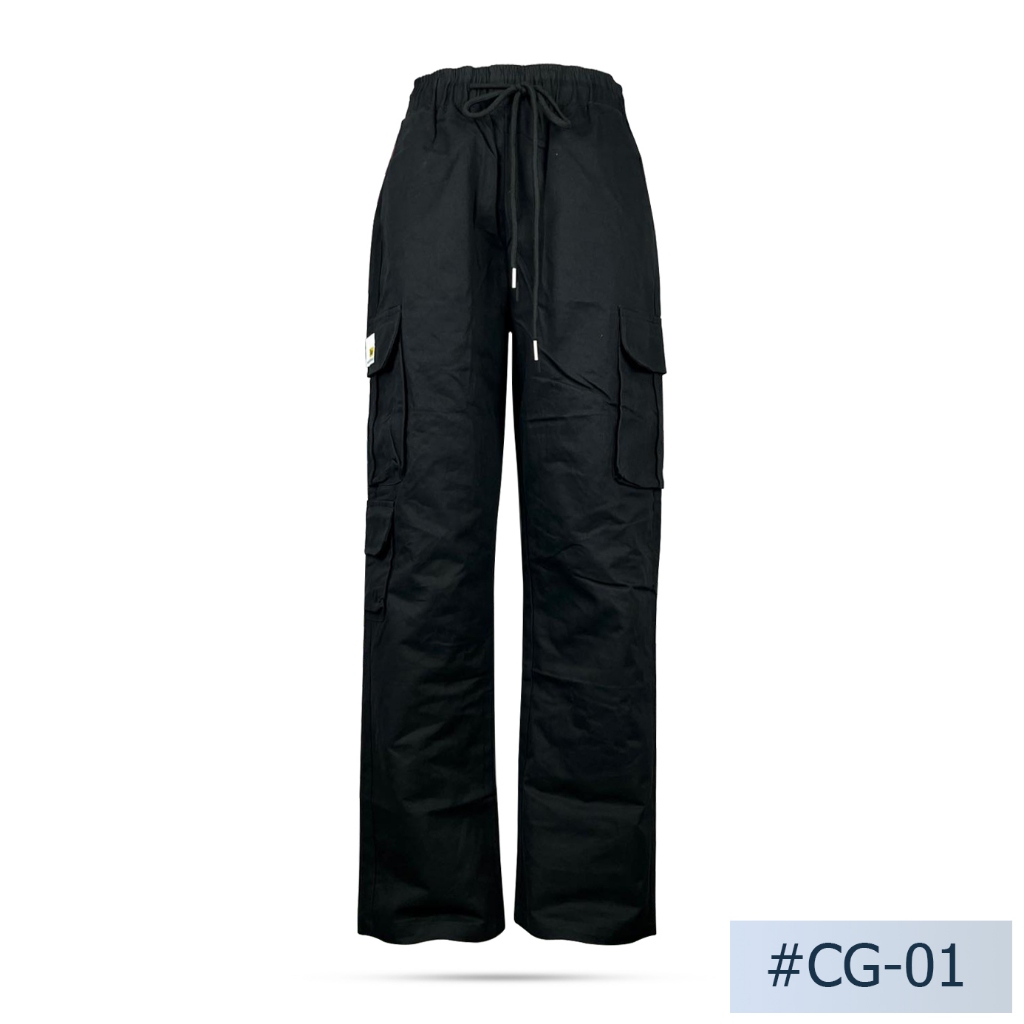 Niyom jeans รุ่น CG-01 กางเกงยีนส์ขายาวทรงคาโก้ สีดำ ผ้าไม่ยืด เอวจั๊ม (Unisexใส่ได้ หญิง/ชาย)