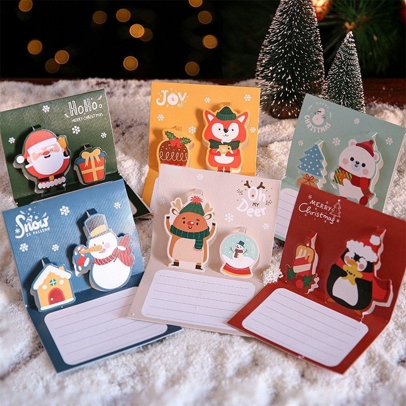 พร้อมส่ง​ 6​ ลาย​ การ์ด​ pop​ up​ พร้อมซอง​ ลาย​ Merry​ Christmas​ คิ้วท์ๆ