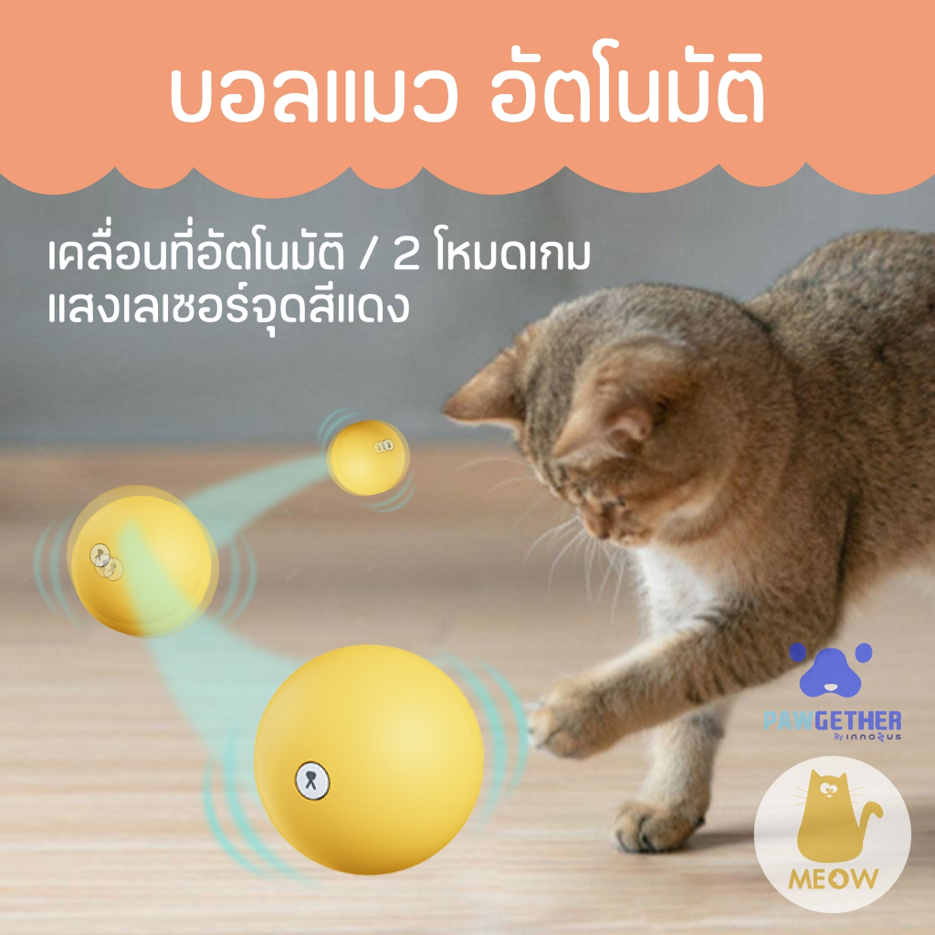ของเล่นแมว บอลแมว ลูกบอลเล่นอัตโนมัติ สีเหลือง Pawgether