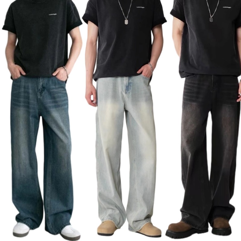 11 สี Baggy Jeans กางเกงยีนส์ผู้ชายขากระบอกใหญ่ กางเกงยีนส์สตรีท