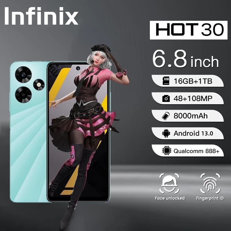 โทรศัพท์มือถือ HOT30 5G 6.8นิ้ว รองรับ2ซิม แรม16GB รอม512GB Smartphone Android13 8000mAh ชาร์จเร็ว โทรศัพท์ราคาถูกๆ