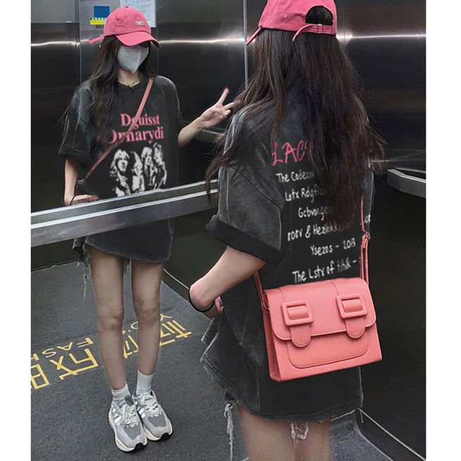 เสื้อยืดฟอกเฟดเทาวินเทจแบบเท่ๆ oversize ผ้าคอตตอน100% เสื้อโอเวอร์ไซซ์ผู้หญิงแฟชั่นมาใหม่ ไตล์เกาหลีฮิปฮอป เรโทร 3XL