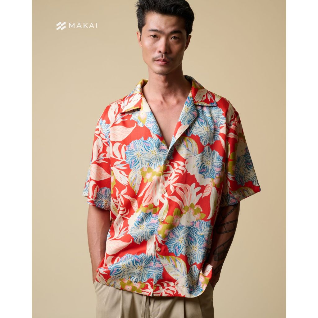 MAKAI เสื้อเชิ้ต เสื้อฮาวาย ผ้าไลโอเซลล์ ลาย LURE Hawaiian Shirt