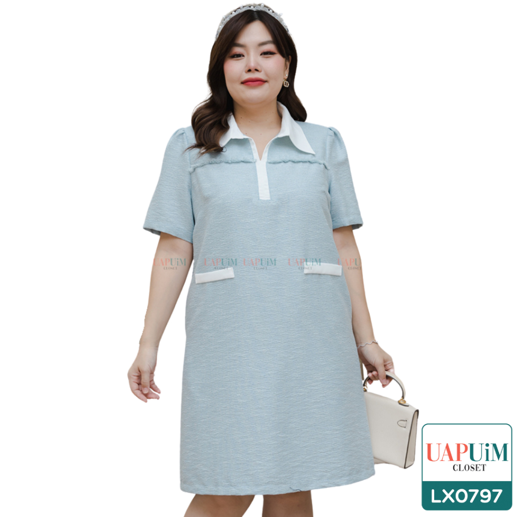 (LX0797)ชุดเดรสสาวอวบเดรสโปโลสุดชิค สไตล์สปอร์ต ผสมผสานความสบายและความแฟชั่นเข้าด้วยกัน