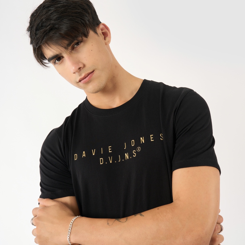 DAVIE JONES [BE FEARLESS] เสื้อยืดผู้ชาย Logo Slim Fit T-Shirt สีดำ ขาว LG0098 ราคา ถูกที่สุด ดีลบีเคเค แกลเลอรีภาพที่ 3