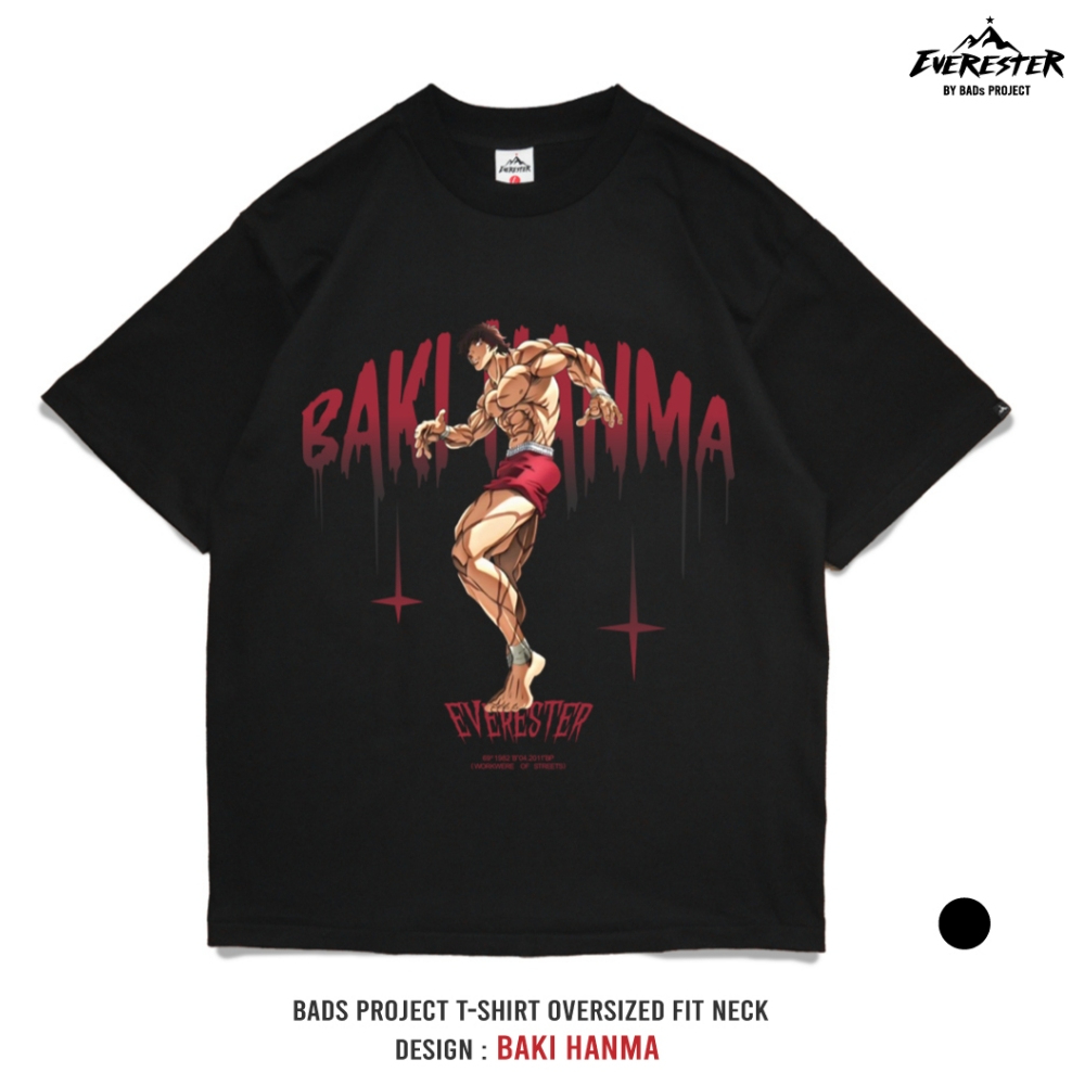EVERESTER เสื้อยืด เสื้อคอฟิต Cotton 100% เสื้อผู้ชาย Baki ดำ เสื้อผ้าผู้ชาย EXP