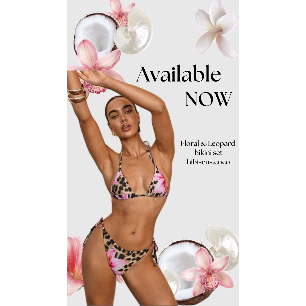 Hibiscus.coco | [พร้อมส่ง] Flower&Leopard print bikini set บิกินี่พิมลายดอกไม้และลายเสือดาว เทรน Mob wife สไตล์ฝรั่ง