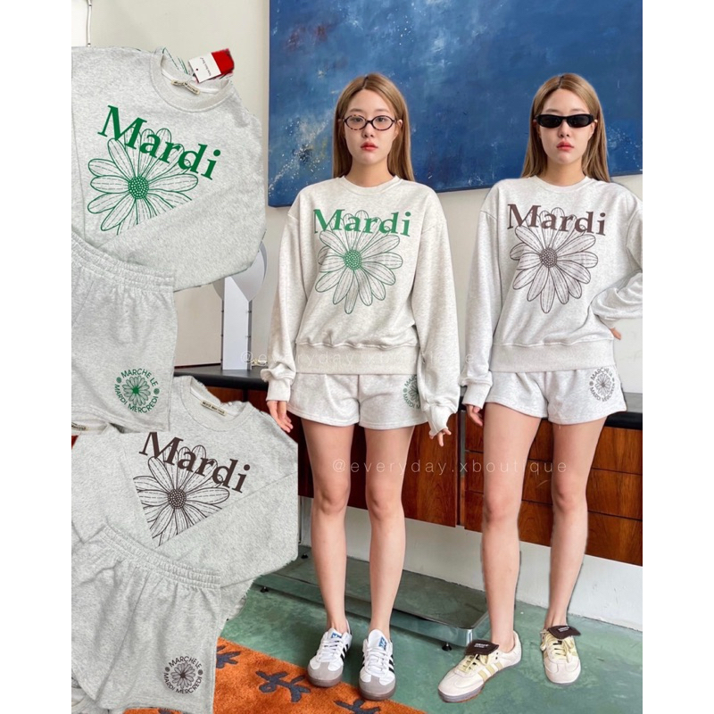Mardi flower set (490฿) ชุดเซ็ทเสื้อคอกลมแขนยาว มาพร้อมกับกางเกงขาสั้น เอวยางยืดมีกระเป๋าข้าง สกรีนลาย valen