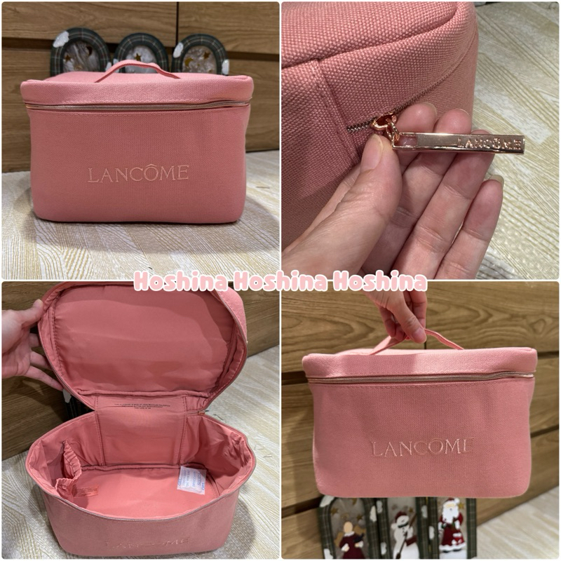Lancome กระเป๋าเครื่องสำอาง สีชมพู มีหูหิ้วได้