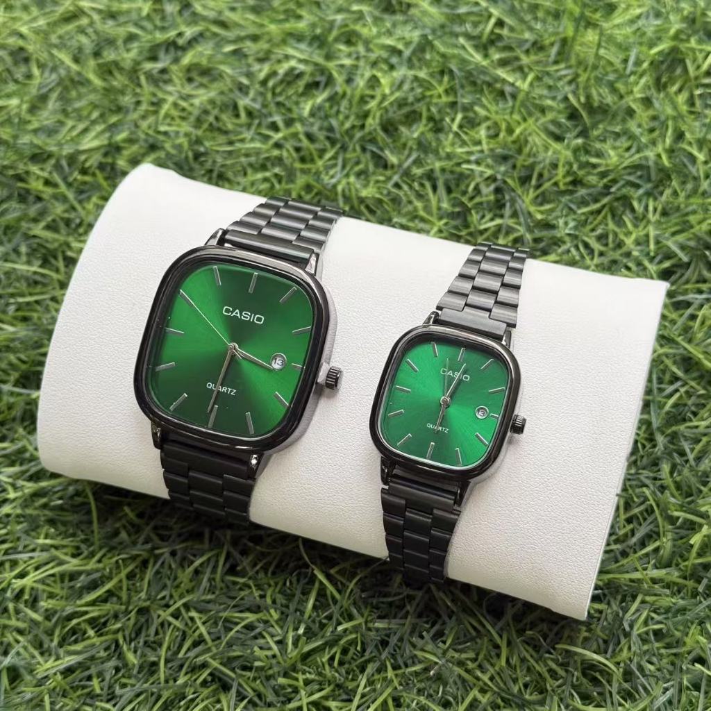 Ca sio รุ่น A138 สายแสตนเลส นาฬิกาข้อมือ ชาย+หญิงใส่ได้ สายสีดำหน้าปัดเขียว