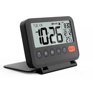 6201นาฬิกาปลุกขนาดเล็กอิเล็กทรอนิกส์ LCD Digital Travel นาฬิกาปลุกเครื่องวัดอุณหภูมิ Snooze ปฏิทิน 12/24H นาฬิกาตั้งโต๊ะ