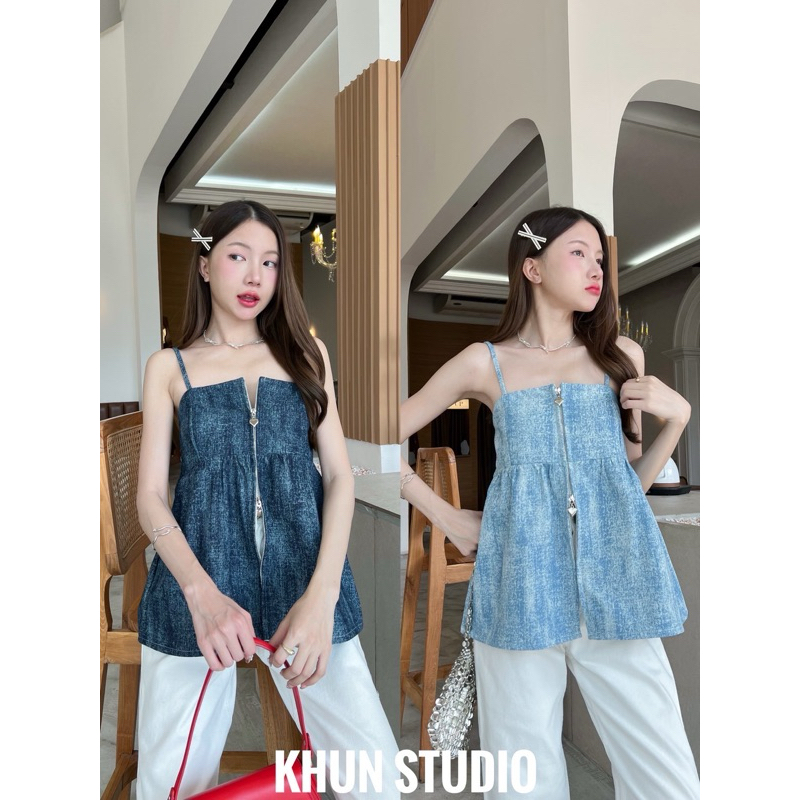🌟เสื้อสายเดี่ยวซิป2wayปั๊มหัวใจ งานป้าย Khun